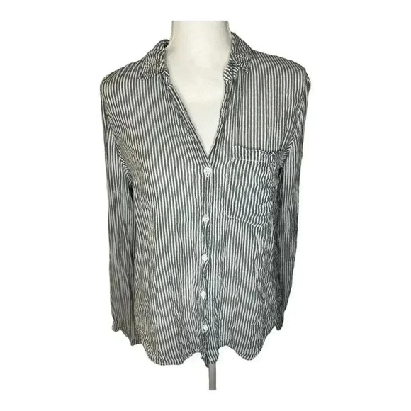 Bella Dahl Women’s Small Gray & White Striped Distressed‎ Button Down Top - Picture 1 of 6